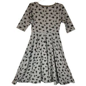 Unique Vintage Black Cat Knit Dress Medium 6-8 Gray Black Fit Flare Halloween